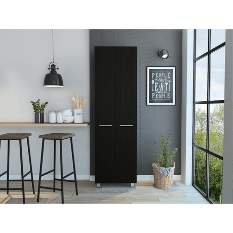 Tall Black Storage Cabinet with Five Shelves for Home Organization