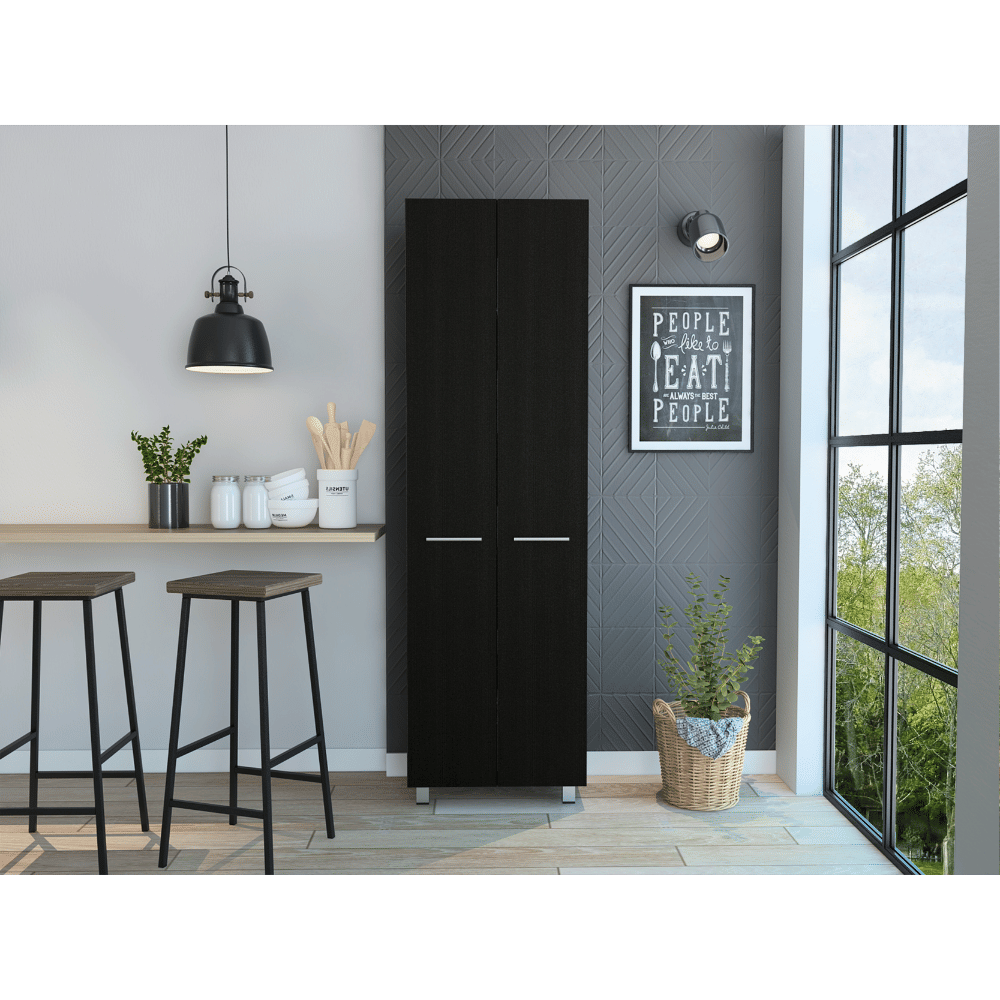 Tall Black Storage Cabinet with Five Shelves for Home Organization
