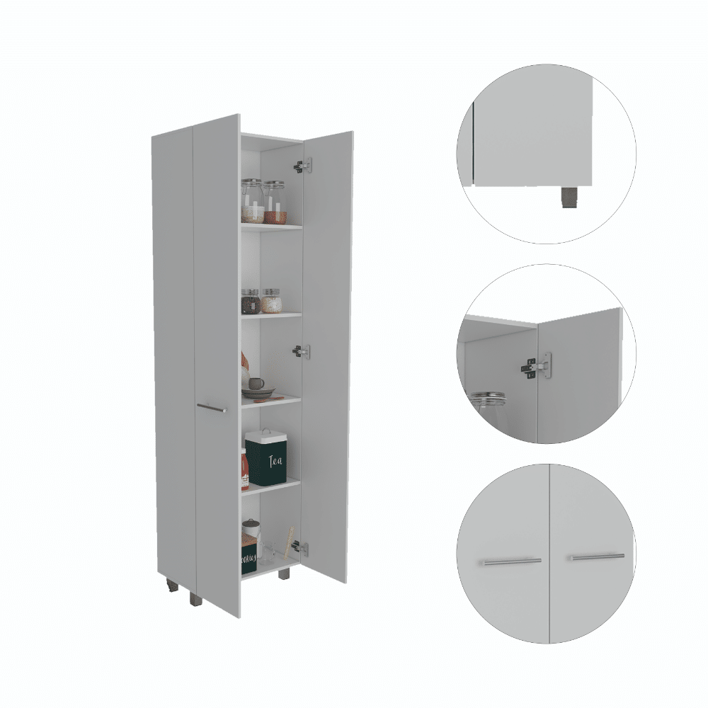Baleare Pantry Cabinet, Five Interior Shelves, Four Legs -White