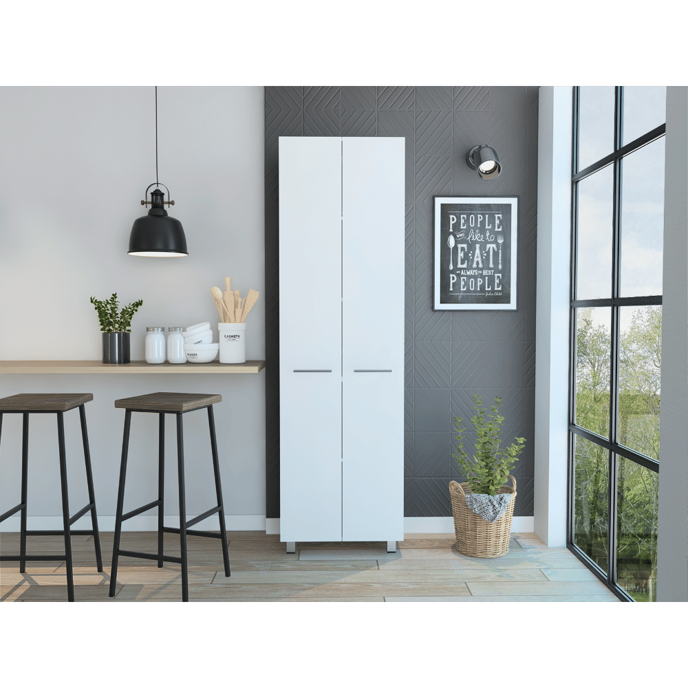 Baleare Pantry Cabinet, Five Interior Shelves, Four Legs -White