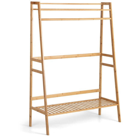 Bamboo Clothing Rack with Shelves and Hooks