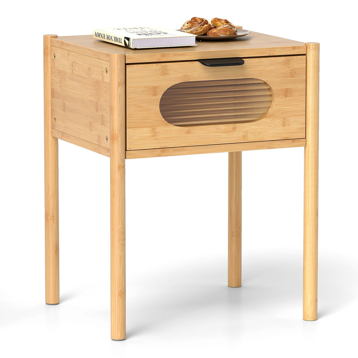 Tall Nightstand with Reeded Glass Drawer Detail