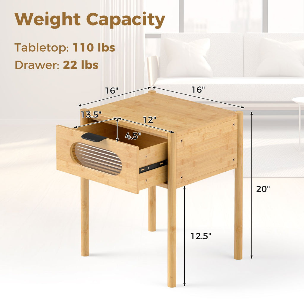 Tall Nightstand with Reeded Glass Drawer Detail