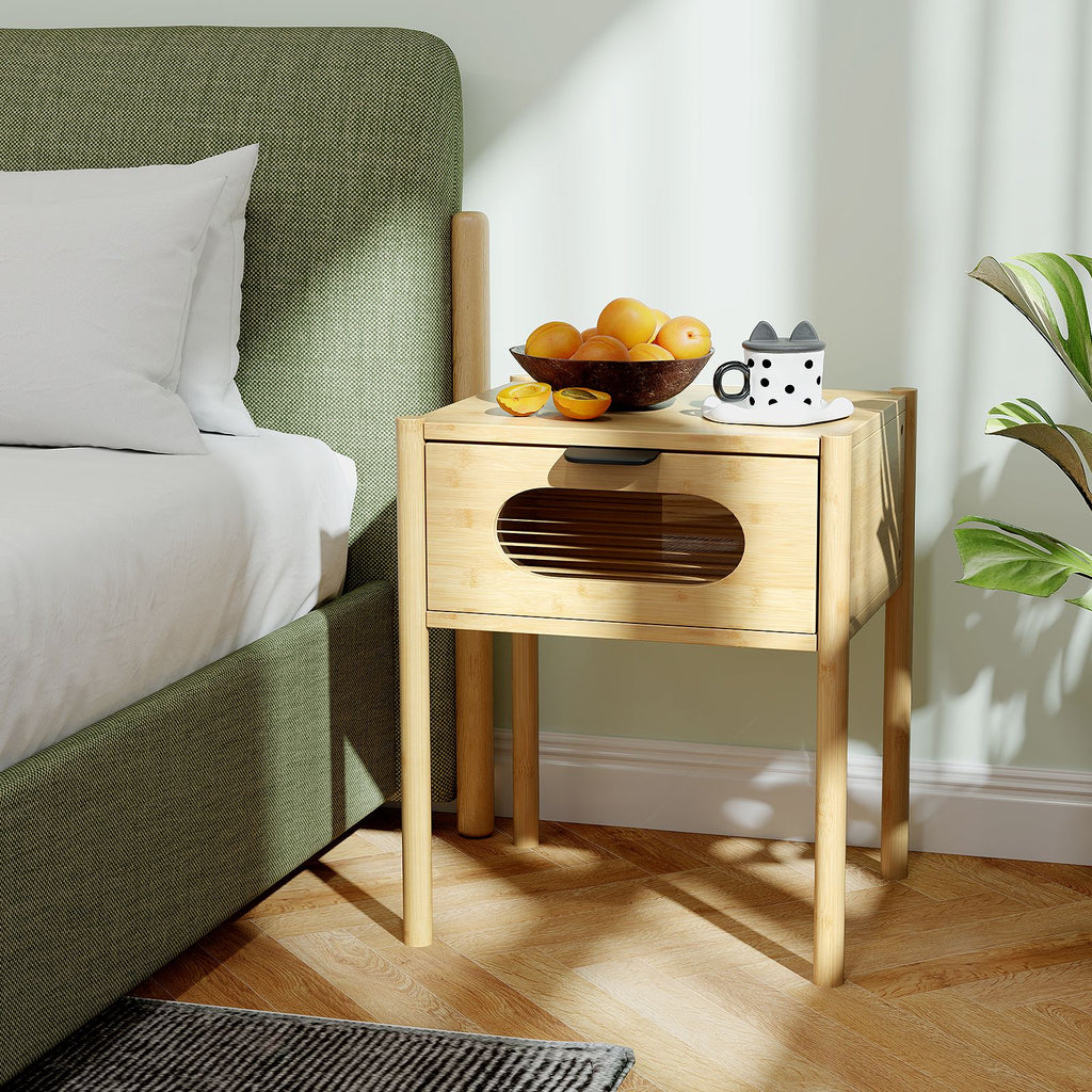 Tall Nightstand with Reeded Glass Drawer Detail
