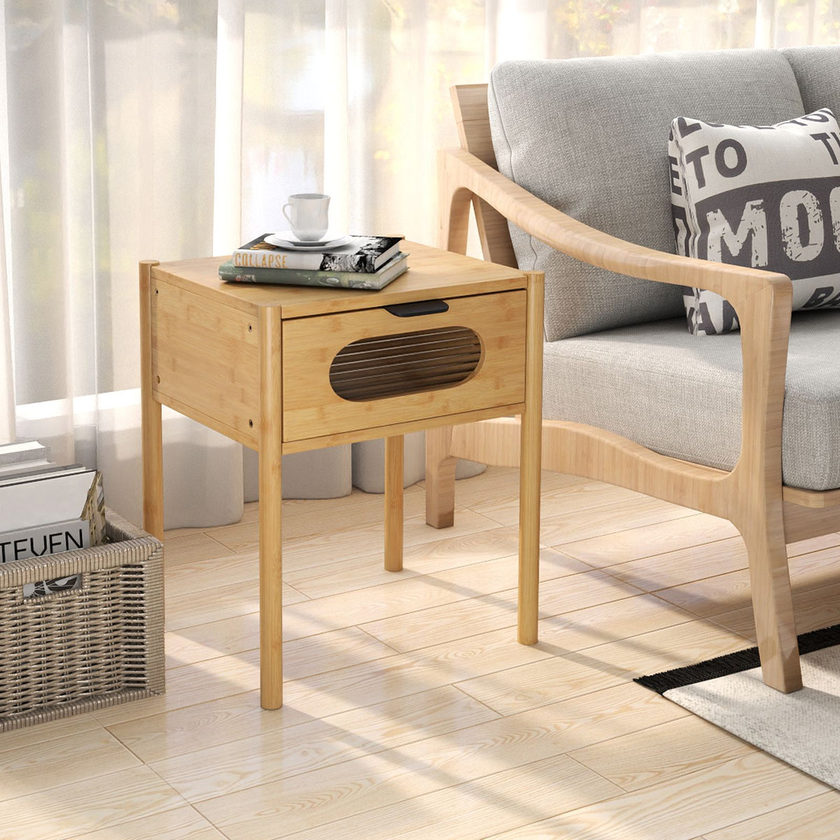 Tall Nightstand with Reeded Glass Drawer Detail