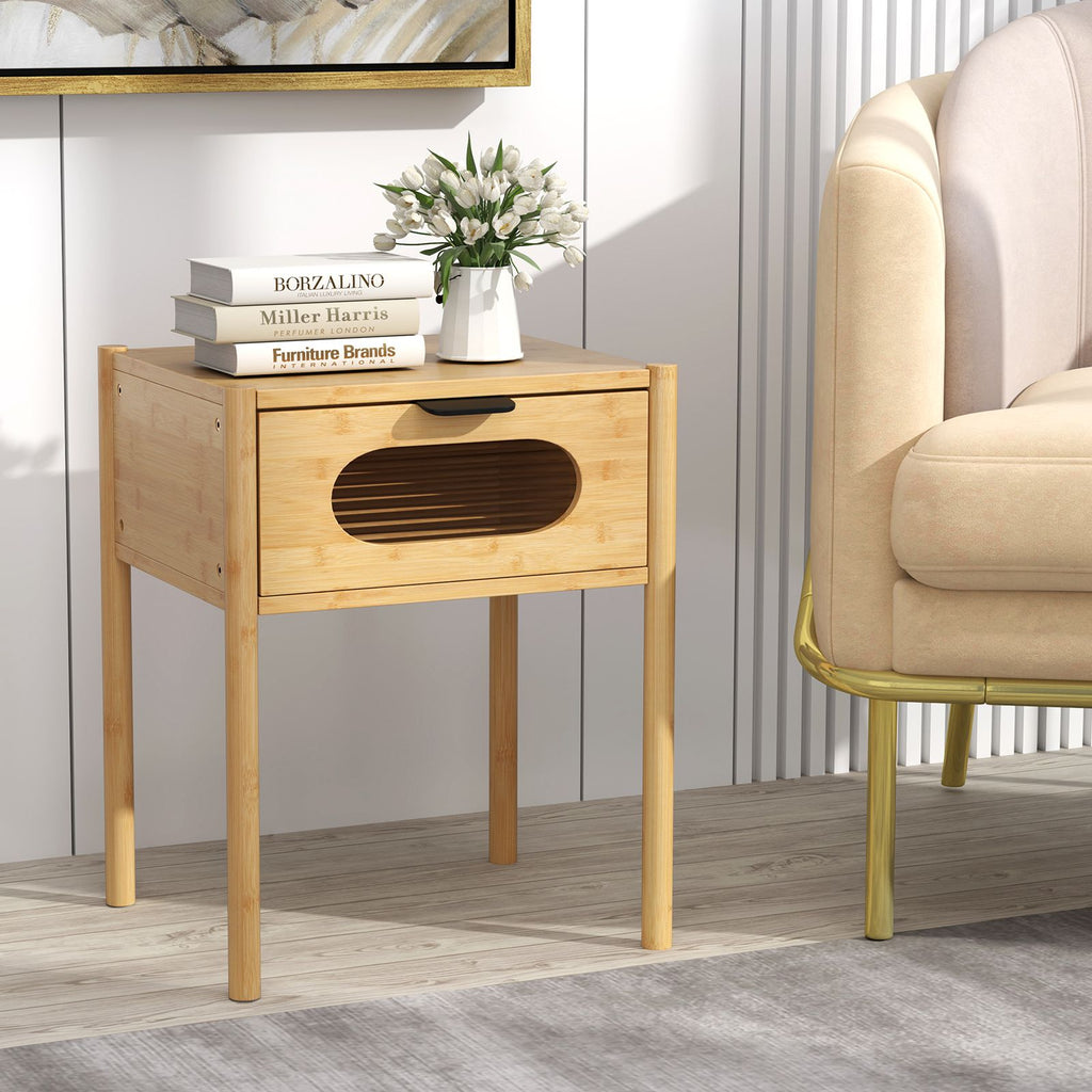 Tall Nightstand with Reeded Glass Drawer Detail