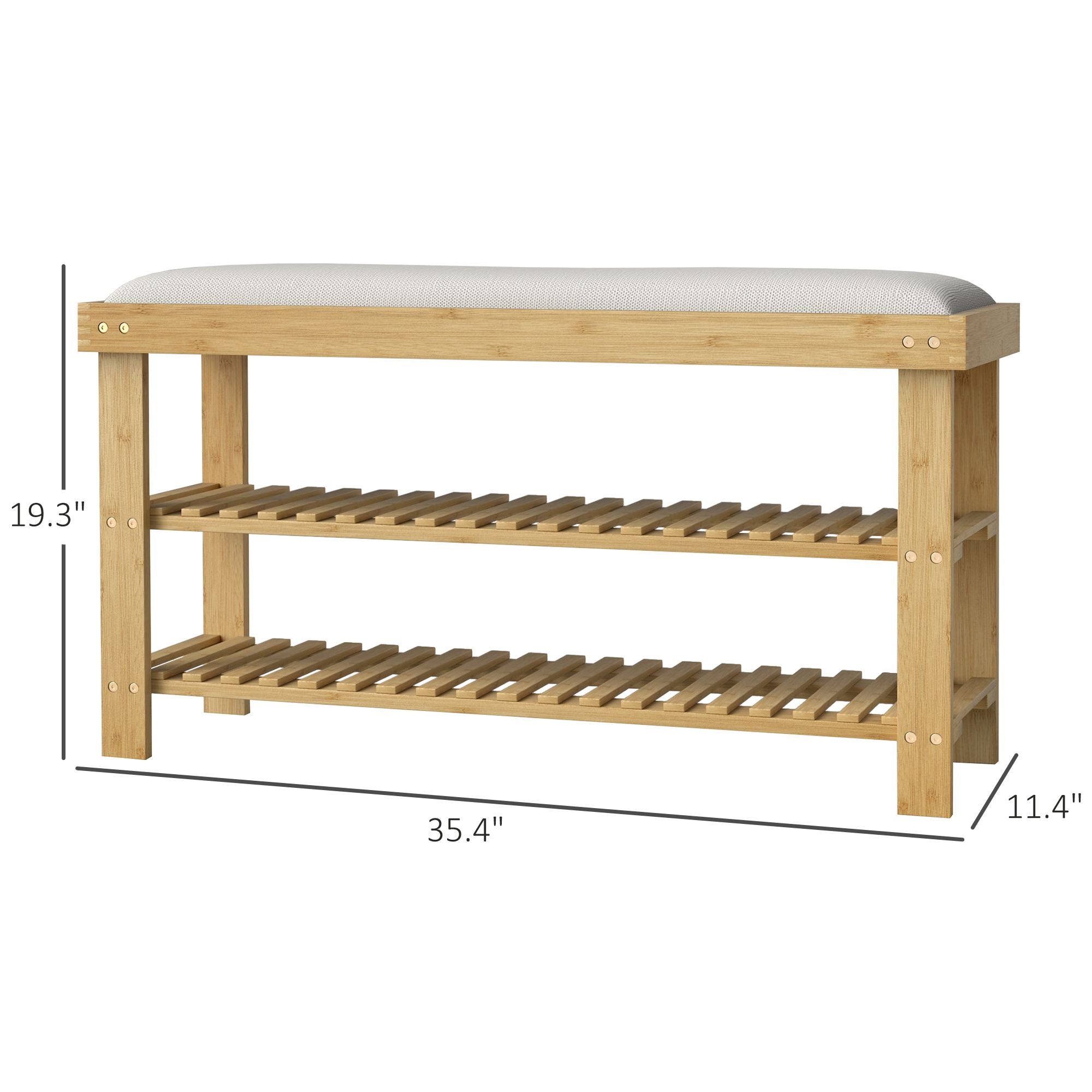 Bamboo Shoe Storage Bench, 3-Tier Entryway Bench with Cushion, Shoe Organizer for Entryway, Hallway