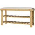 Bamboo Shoe Storage Bench, 3-Tier Entryway Bench with Cushion, Shoe Organizer for Entryway, Hallway