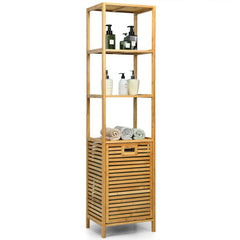 Bamboo Tower Hamper Organizer with 3-Tier Storage Shelves