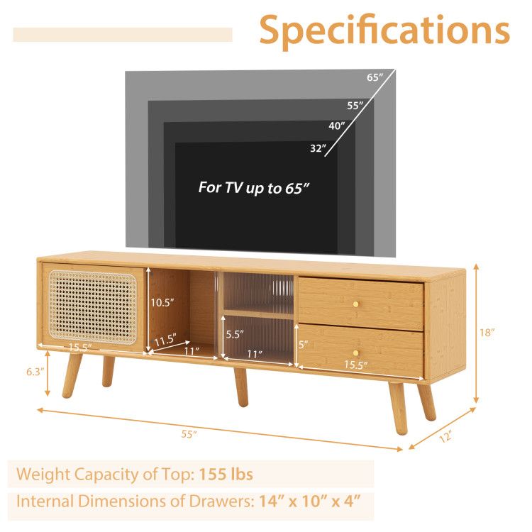 Spacious TV Stand with Drawers and Adjustable Shelving for Organized Entertainment