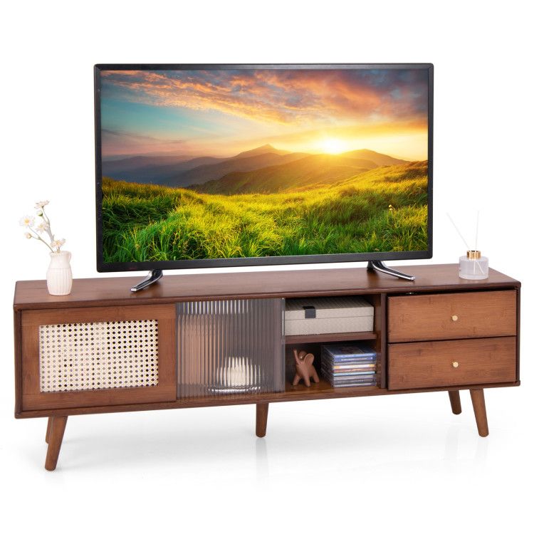 Spacious TV Stand with Drawers and Adjustable Shelving for Organized Entertainment - Brown