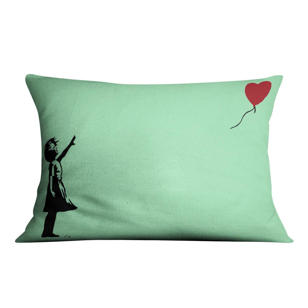 Banksy Balloon Heart Girl Green Accent Cushion