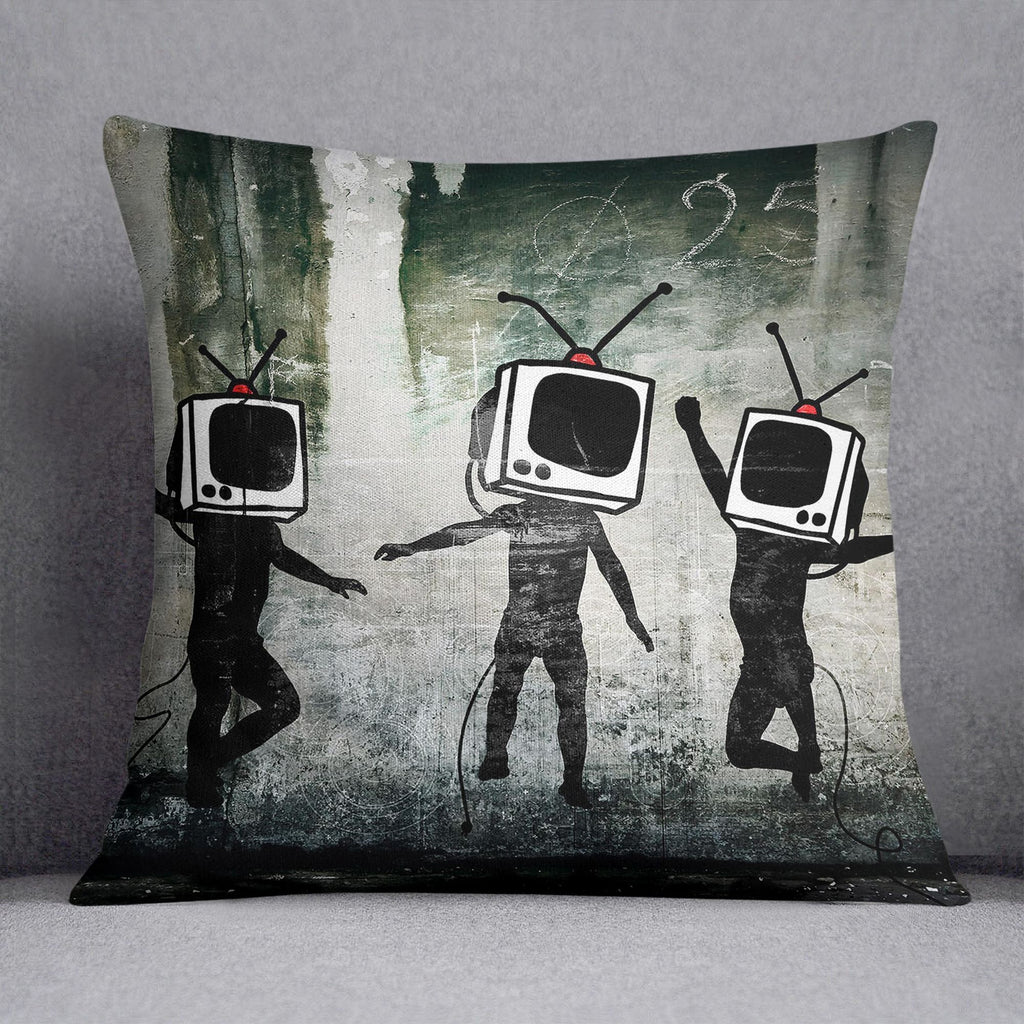 Banksy Dancing TV Heads Decorative Cushion