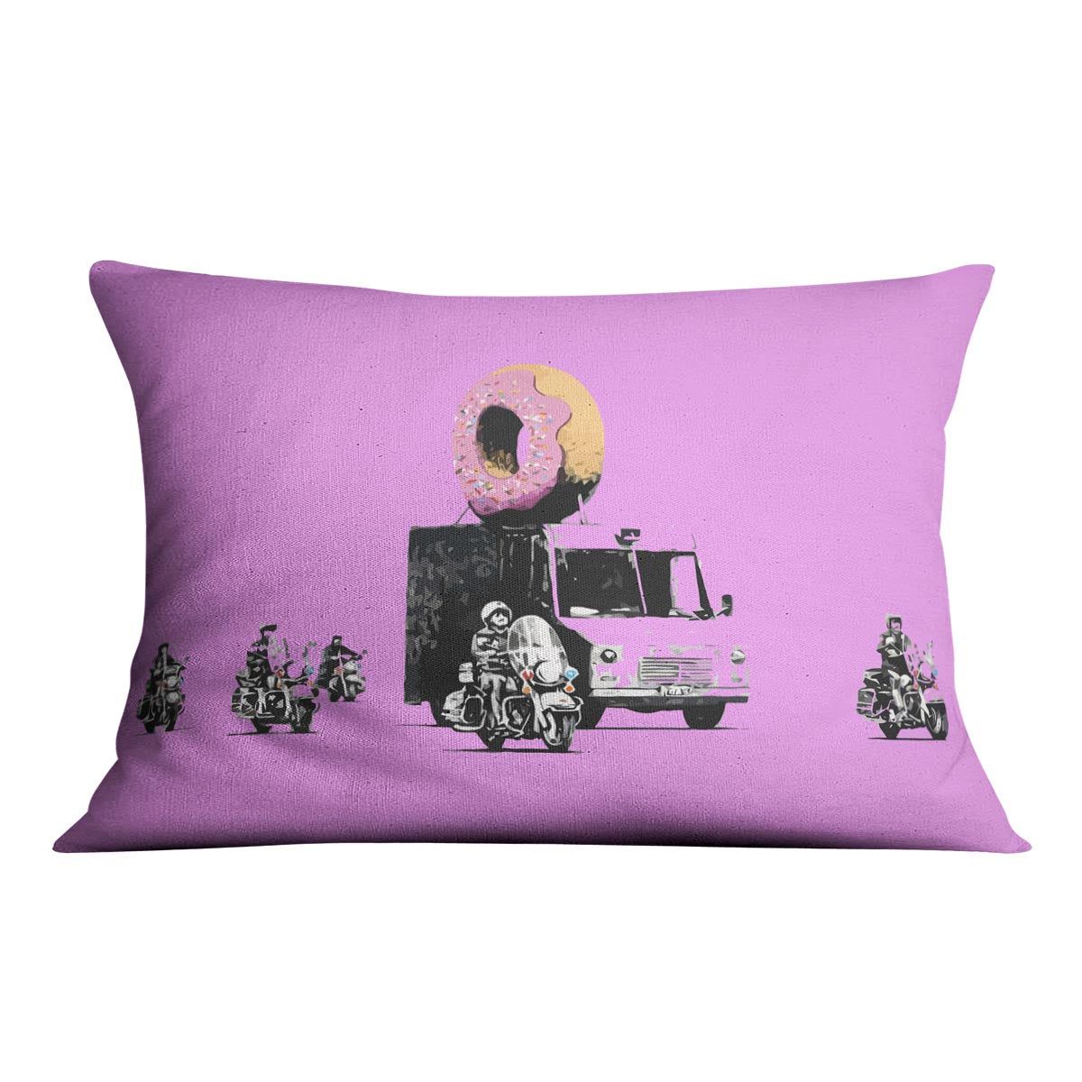 Banksy Doughnut Police Purple Cushion