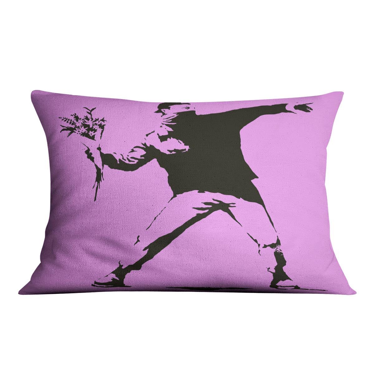Banksy Flower Thrower Purple Cushion
