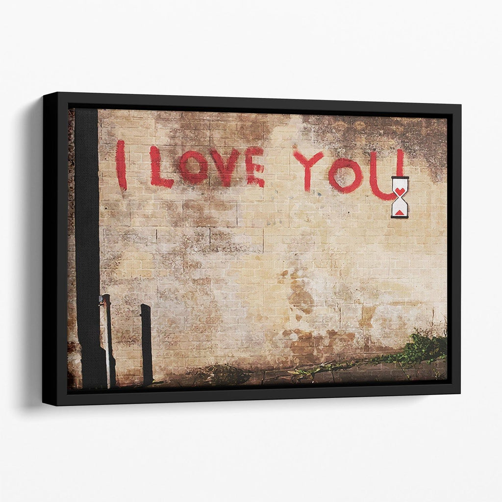 Banksy I Love You Floating Framed Canvas - Premium Wall Art - 36" x 24" / 90cm x 60cm (approx) / Black