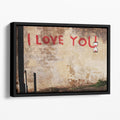 Banksy I Love You Floating Framed Canvas - Premium Wall Art - 36" x 24" / 90cm x 60cm (approx) / Black