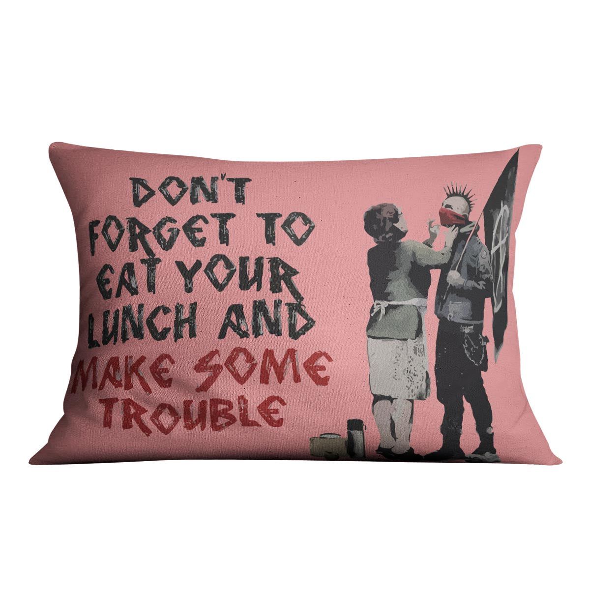 Banksy Make Some Trouble Red Cushion