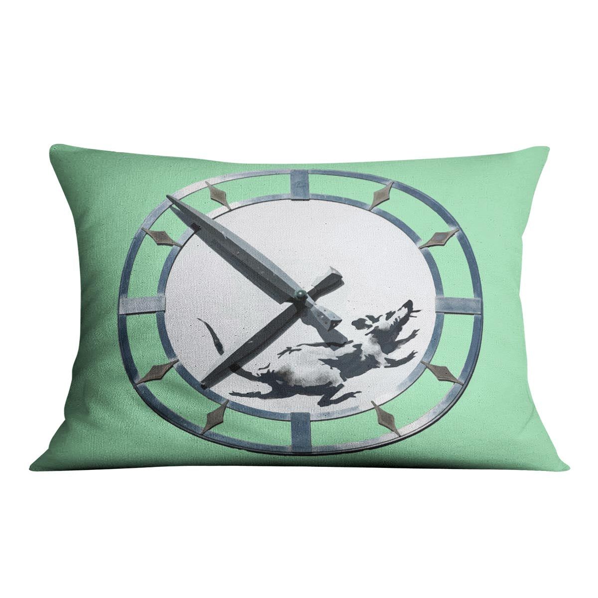 Banksy New York Clock Rat Green Cushion