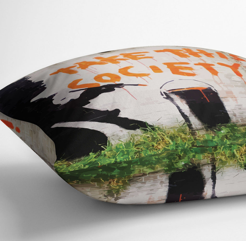 Banksy Take This Society Accent Cushion