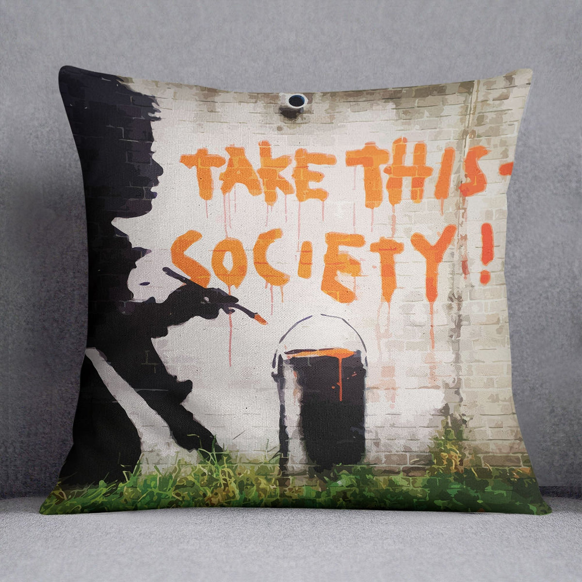 Banksy Take This Society Accent Cushion