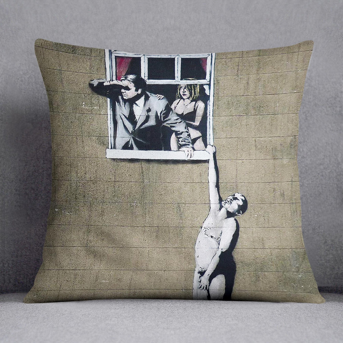 Banksy Window Lovers Cushion – Wrinkle-Free Polyester with Metal Zipper - 20" X 20" / With Insert
