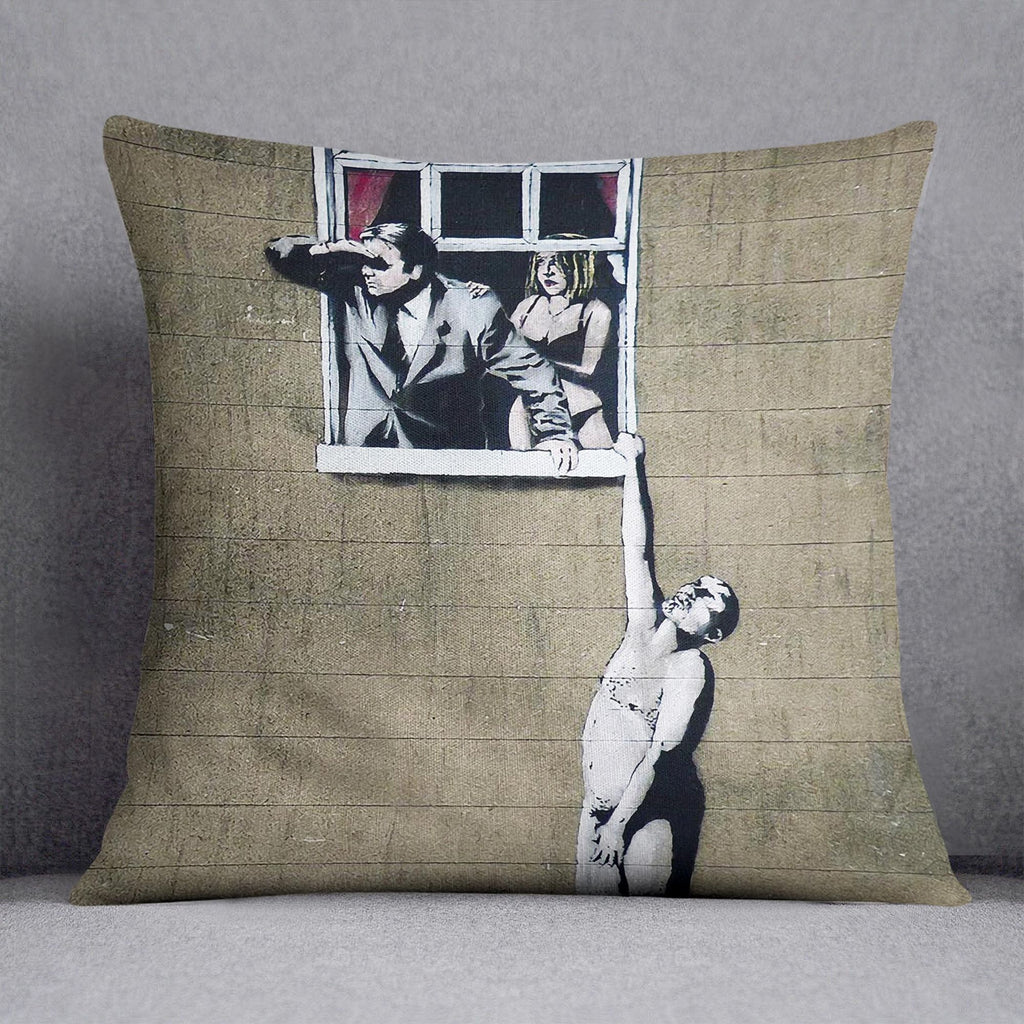 Banksy Window Lovers Cushion – Wrinkle-Free Polyester with Metal Zipper