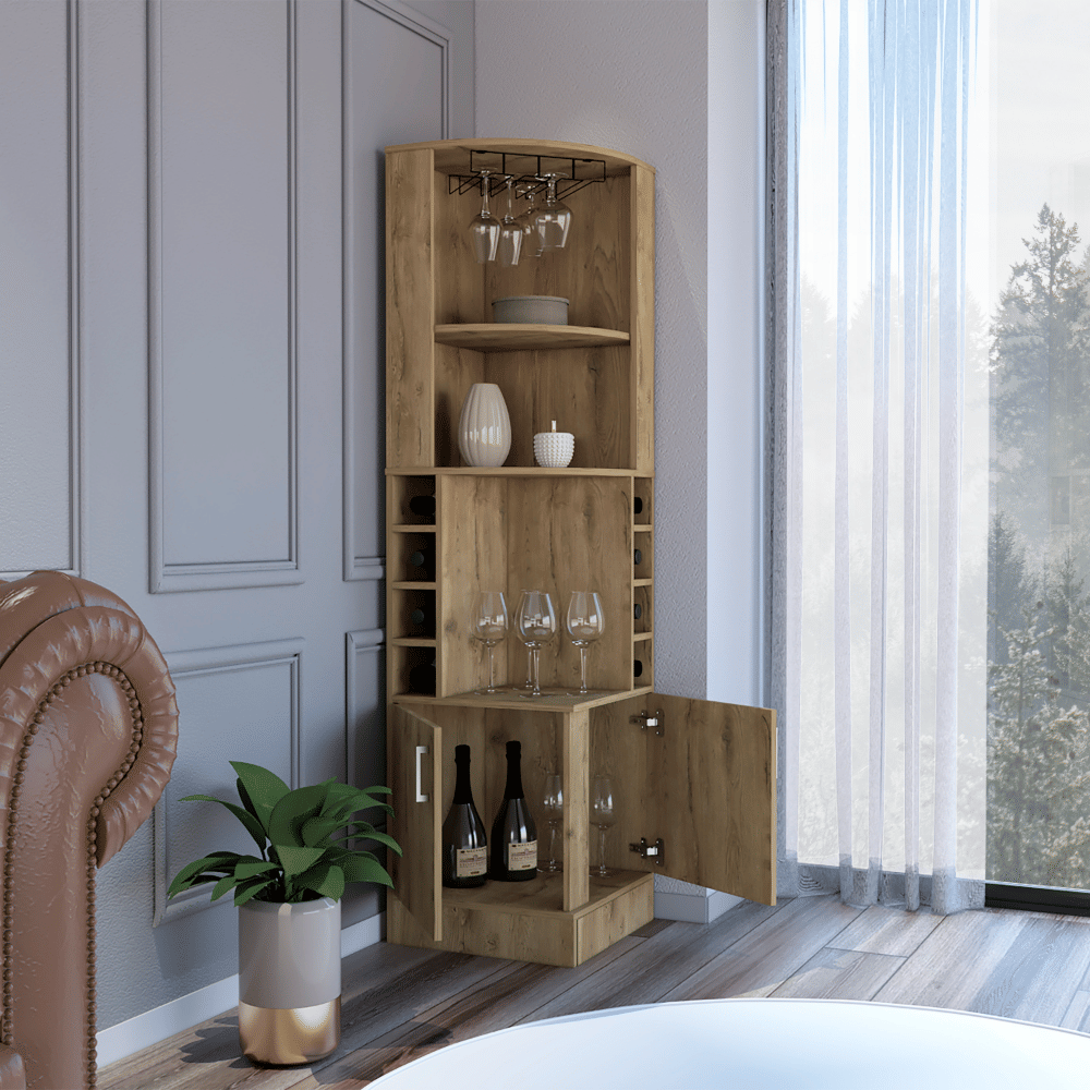 Papprika Bar Cabinet with Bottle Cubbies and Display Storage