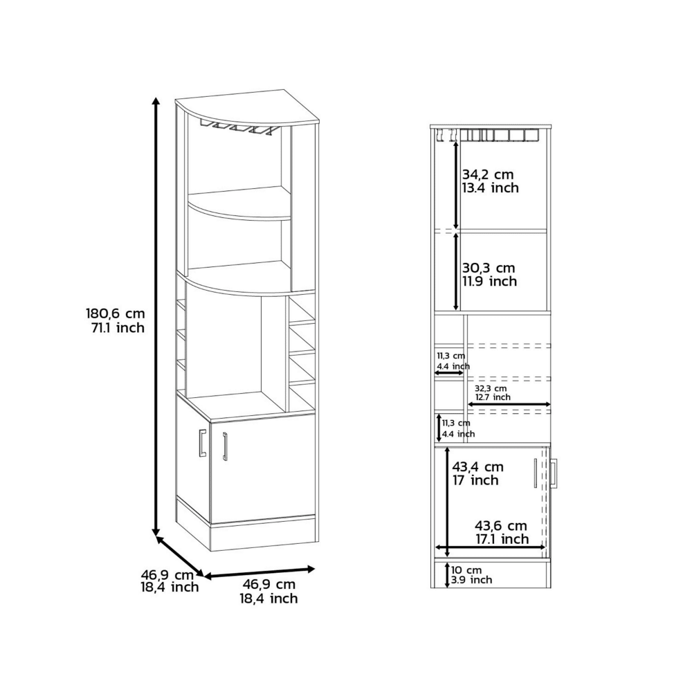 Papprika Bar Cabinet with Bottle Cubbies and Display Storage