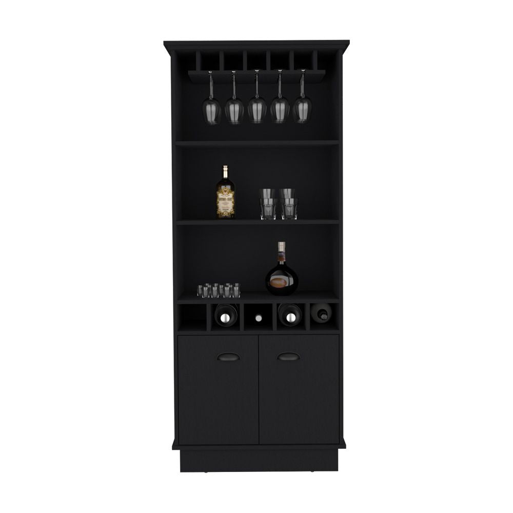 Sleek Bar Cabinet with Glassware Display and Concealed Storage
