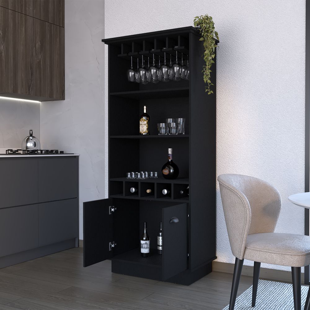Sleek Bar Cabinet with Glassware Display and Concealed Storage