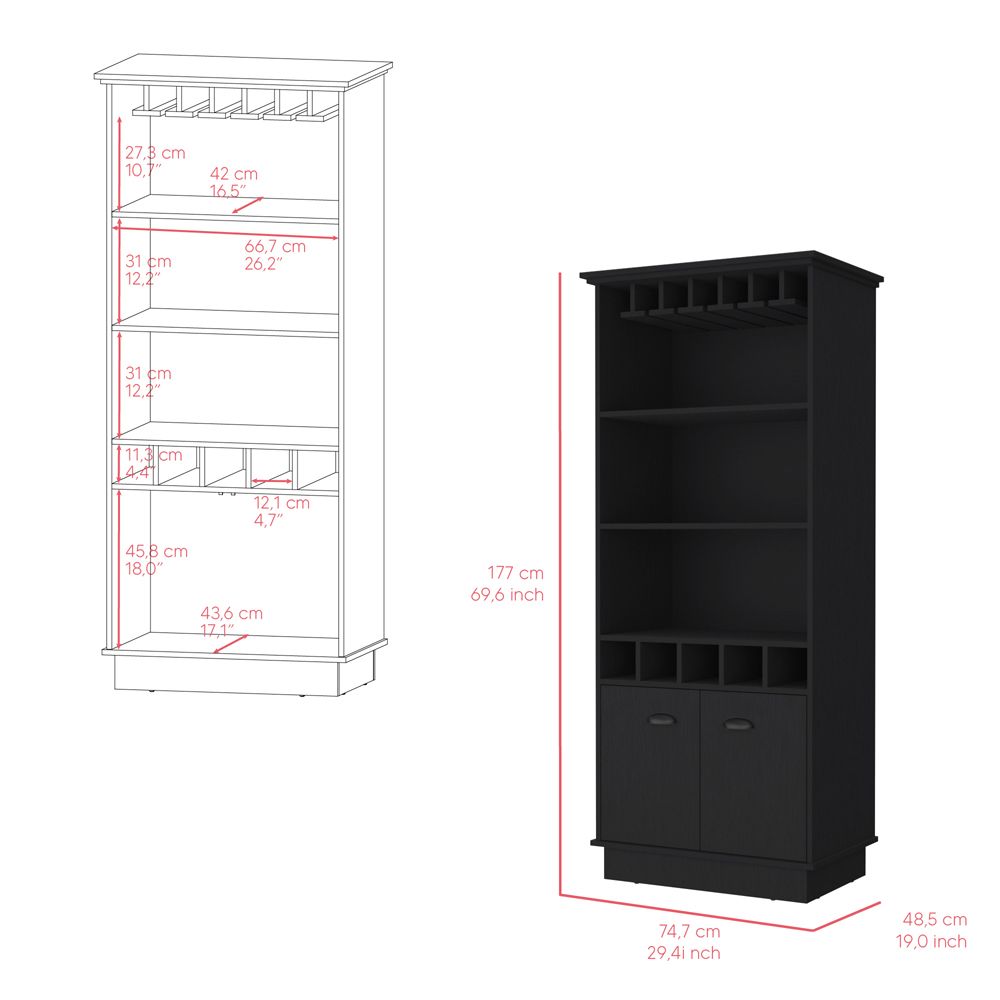 Sleek Bar Cabinet with Glassware Display and Concealed Storage