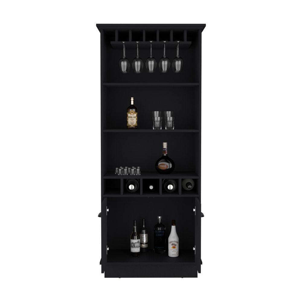 Sleek Bar Cabinet with Glassware Display and Concealed Storage