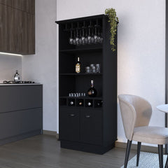 Sleek Bar Cabinet with Glassware Display and Concealed Storage