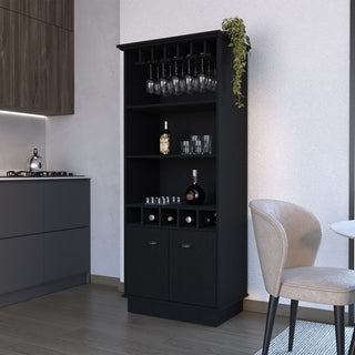Sleek Bar Cabinet with Glassware Display and Concealed Storage