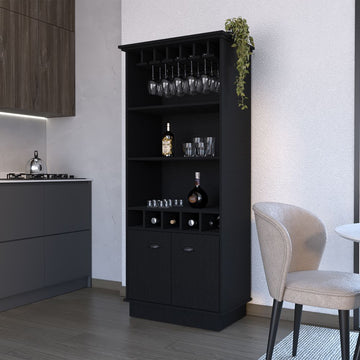 Sleek Bar Cabinet with Glassware Display and Concealed Storage
