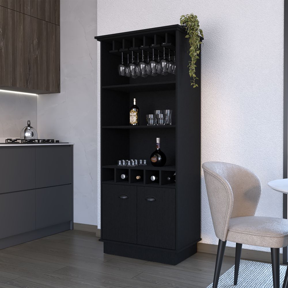 Sleek Bar Cabinet with Glassware Display and Concealed Storage