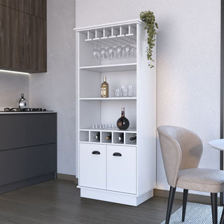 Bar Cabinet with Glassware Display and Concealed Storage