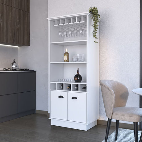 Bar Cabinet with Glassware Display and Concealed Storage