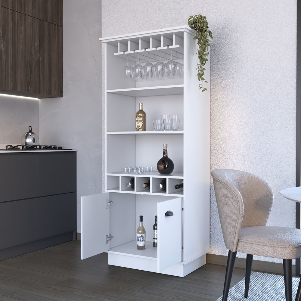 Bar Cabinet with Glassware Display and Concealed Storage
