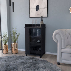 Bar Cart with Glass Door and Two-Side Shelves, Black Wengue Finish