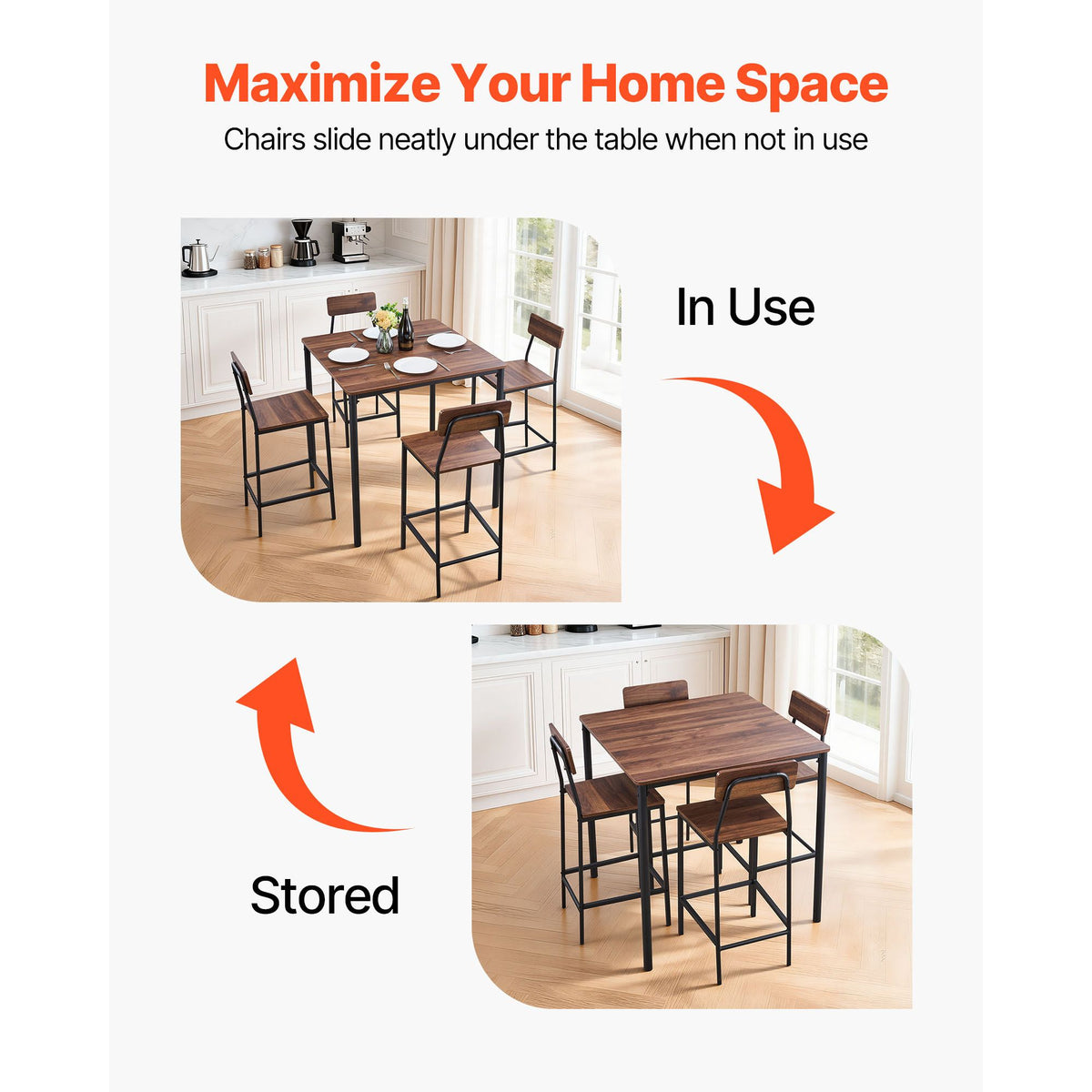 Bar Table and Chair Set with Rounded Edge Design for Compact Dining