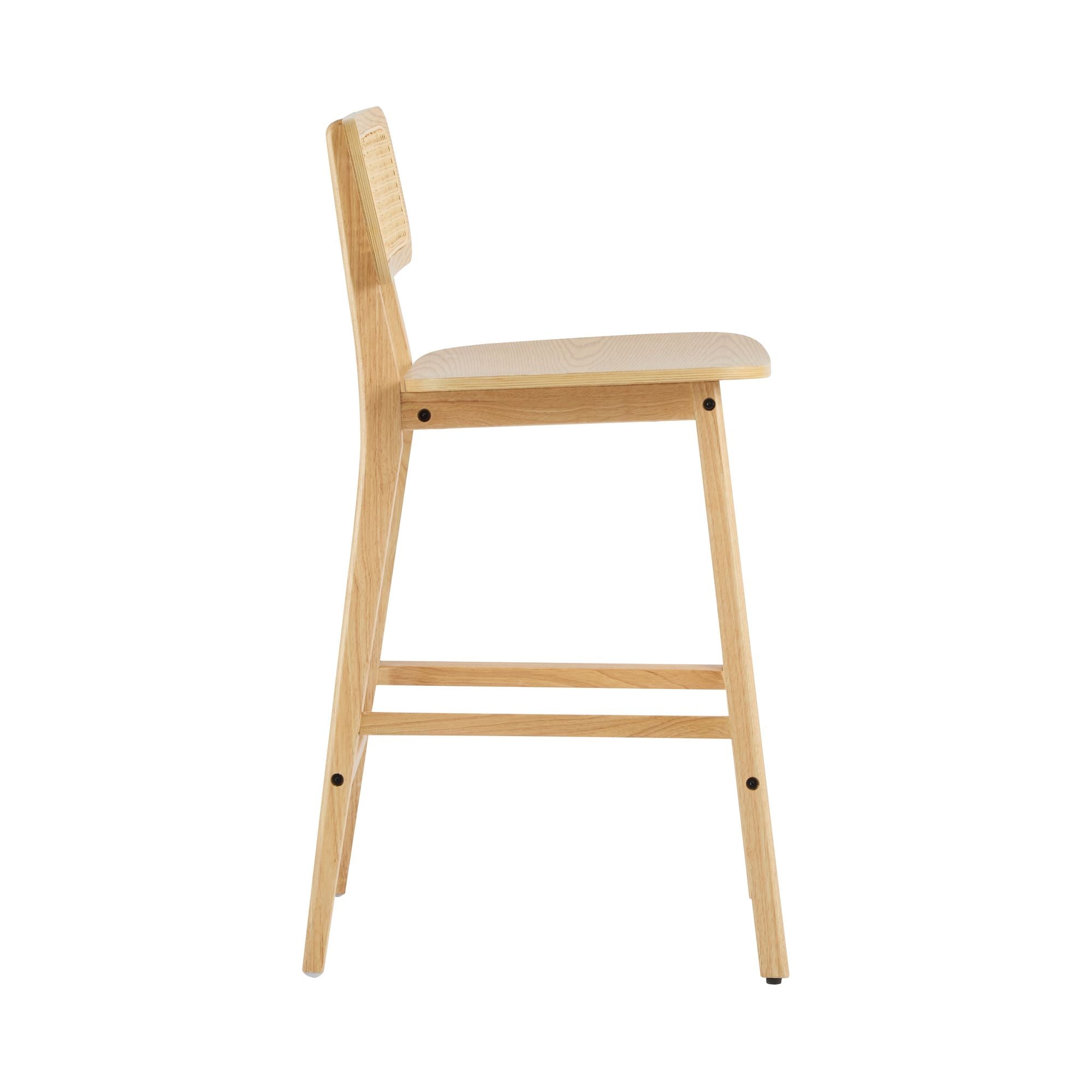 Bari Indoor Wood Barstool Set of 2 - Natural with Rattan Backrest