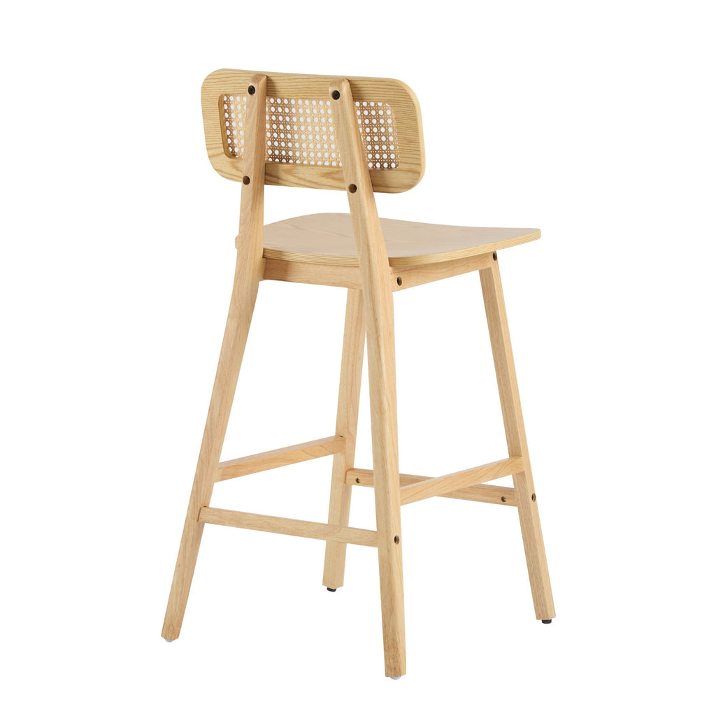 Bari Indoor Wood Barstool Set of 2 - Natural with Rattan Backrest