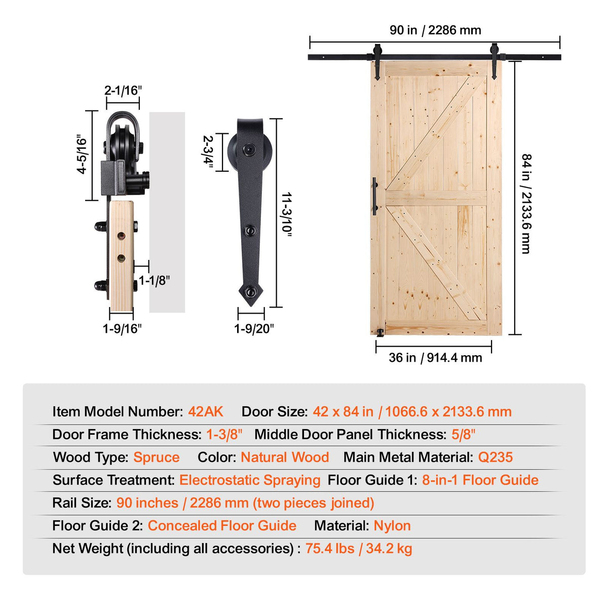 Paneled Sliding Barn Door and Hardware Kit