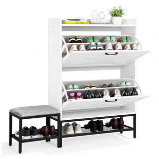 Barn-Door Entryway Shoe Cabinet with Padded Bench