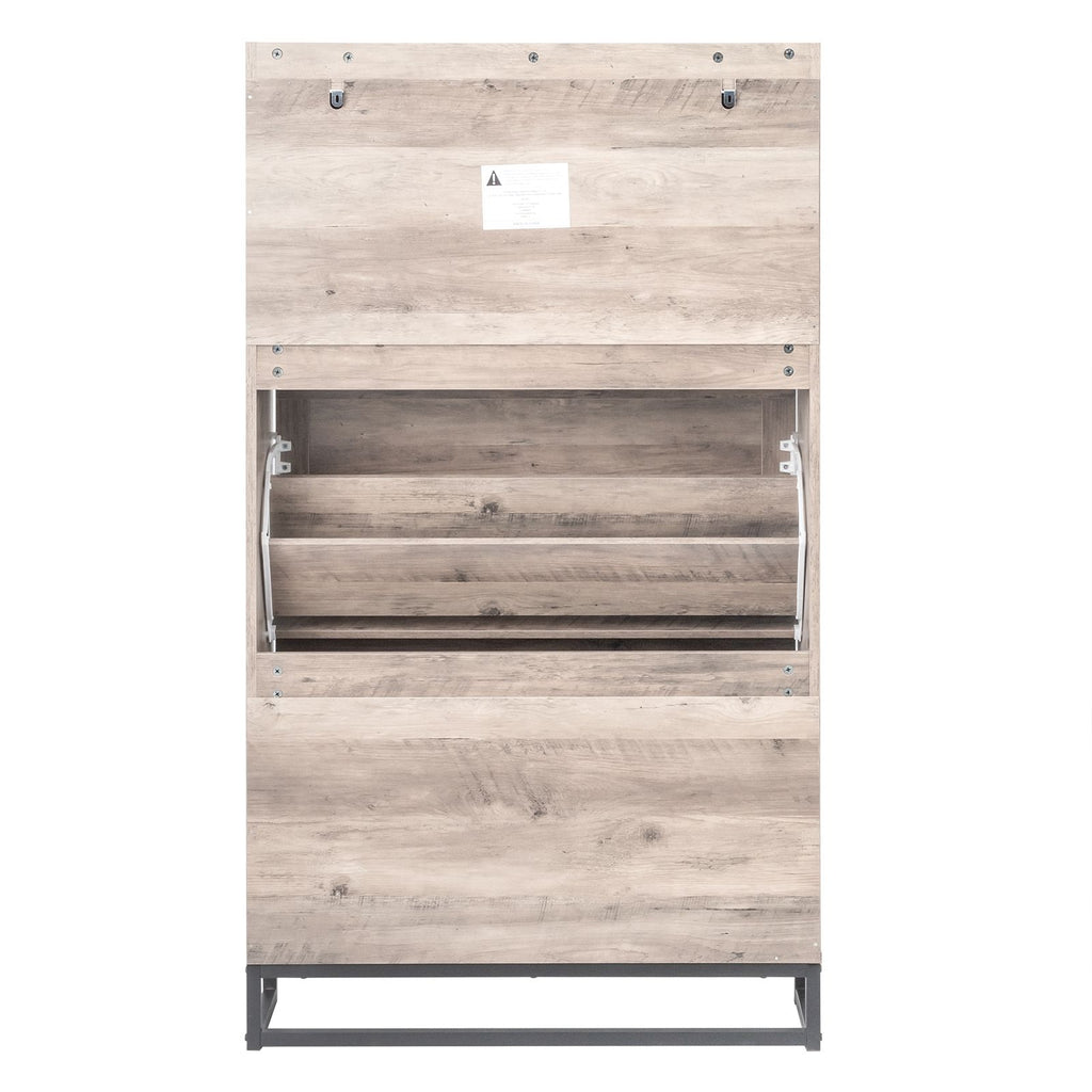 Barn Door Flip-Top Shoe Cabinet with Open Shelf