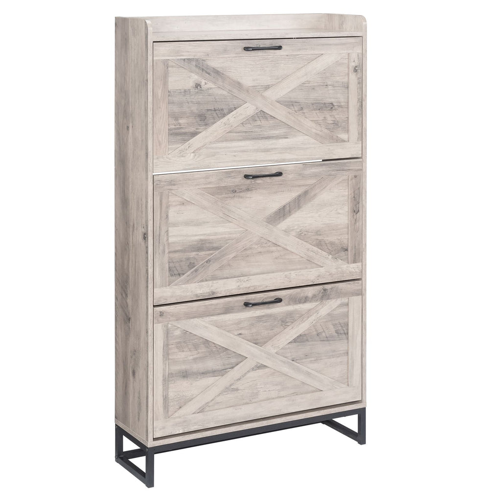 Barn Door Flip-Top Shoe Cabinet with Open Shelf