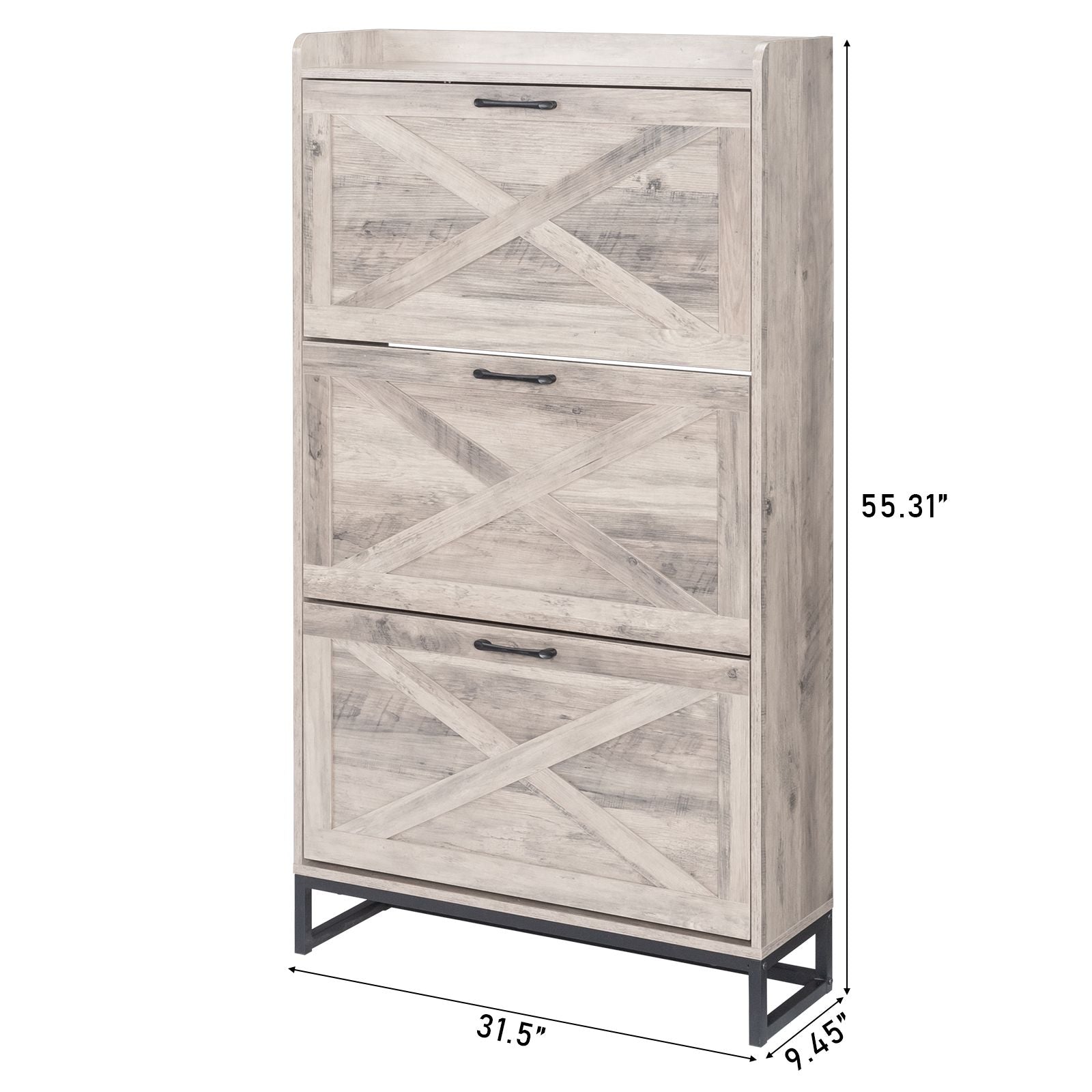 Barn Door Flip-Top Shoe Cabinet with Open Shelf