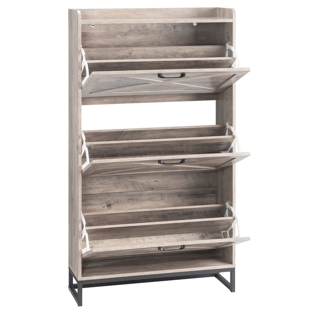Barn Door Flip-Top Shoe Cabinet with Open Shelf